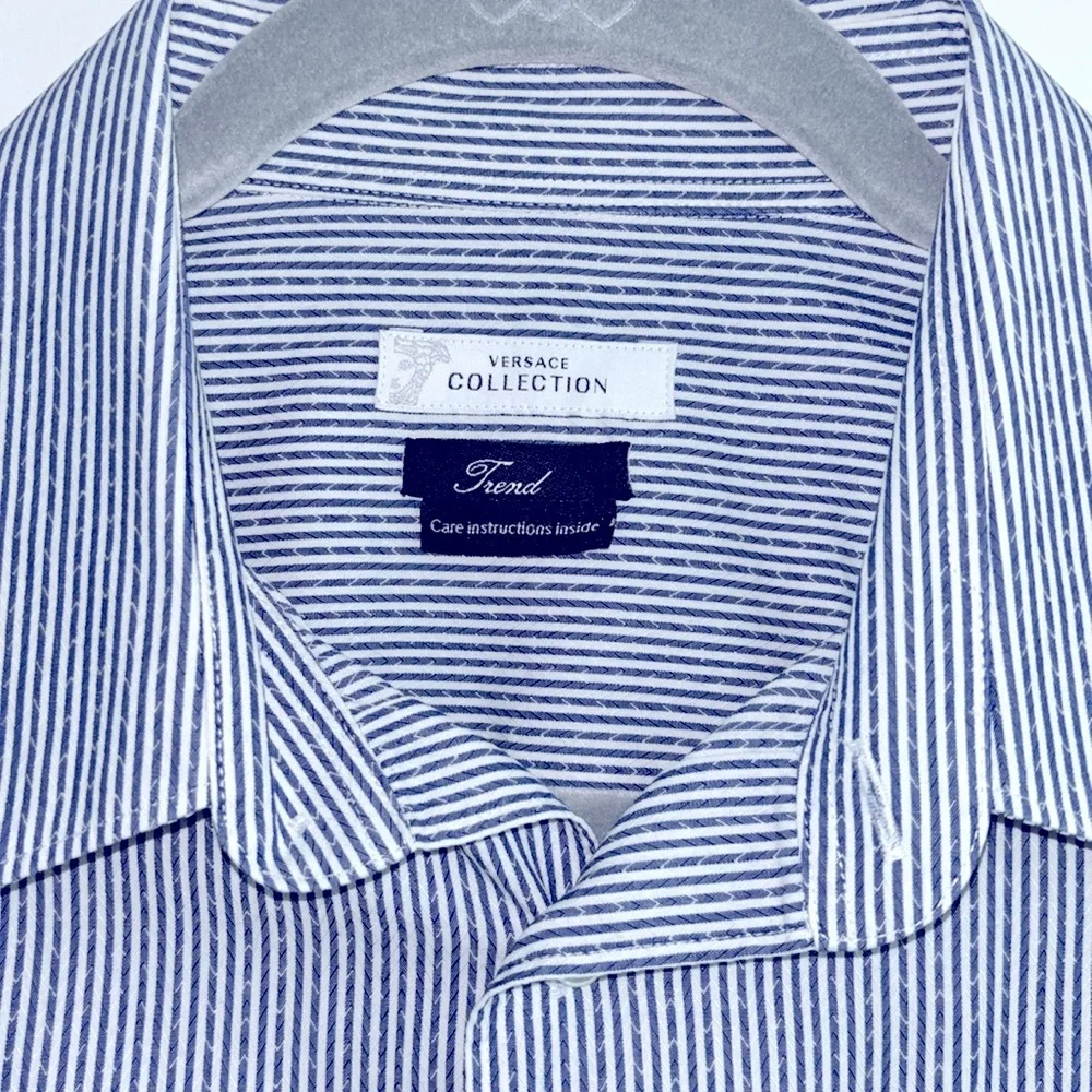 Versace Collection blue & white striped dress shirt. Size 41 - Picture 2 of 9